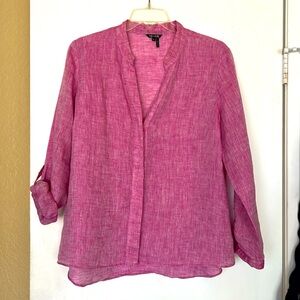 Linen Pink Button Shirt with deep V and roll up sleeves